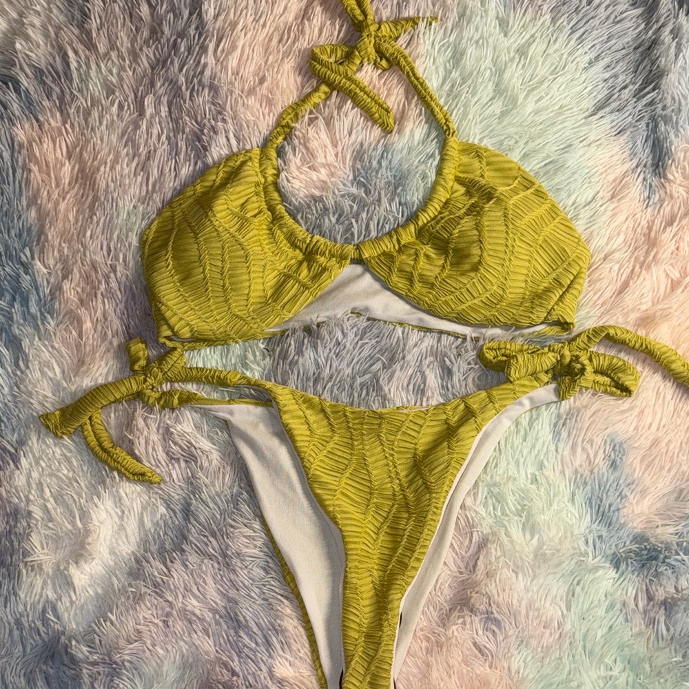 Yellow Textured Bikini Set
